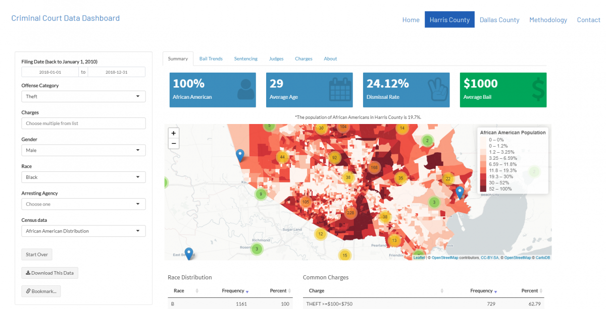 Harris County dashboard shows average theft bail for African American men