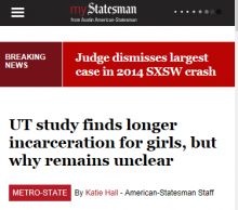 UT study finds longer incarceration for girls, but why remains unclear 