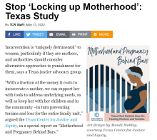 Stop ‘Locking up Motherhood’: Texas Study